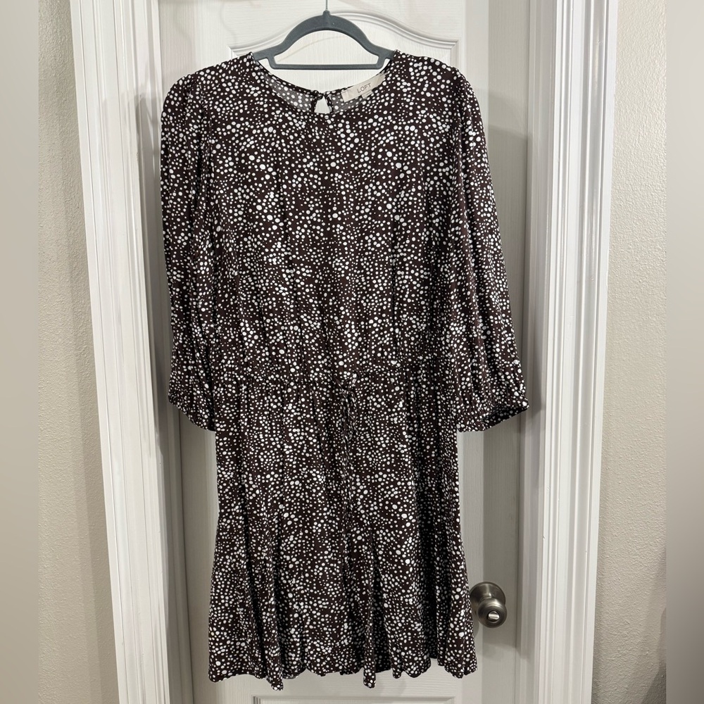 LOFT Brown and White Patterned Dress
